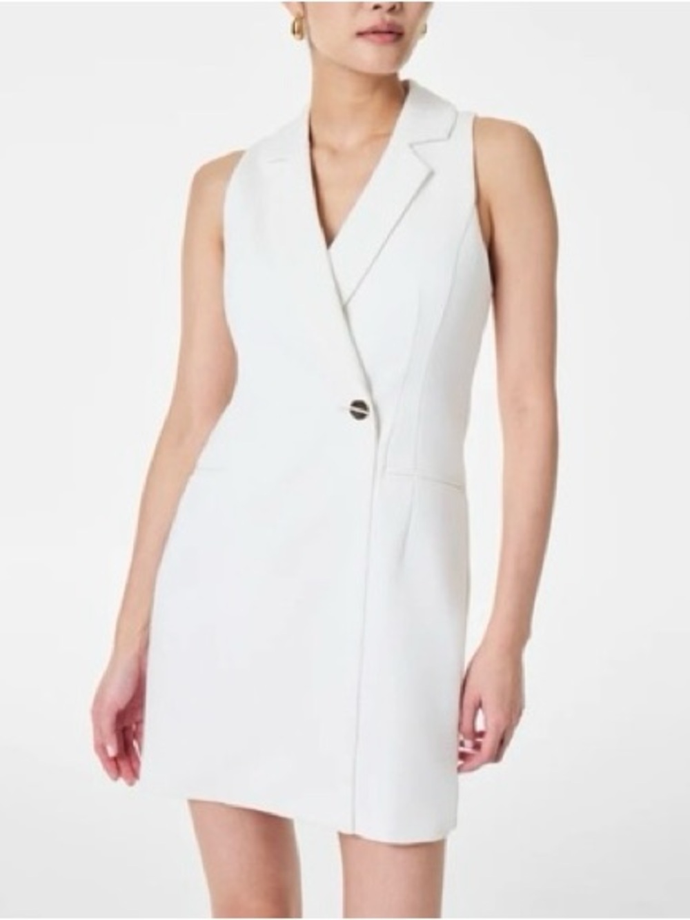 SPANX Off White Sleeveless Blazer Dress Knit Sheath Career Cocktail Size S